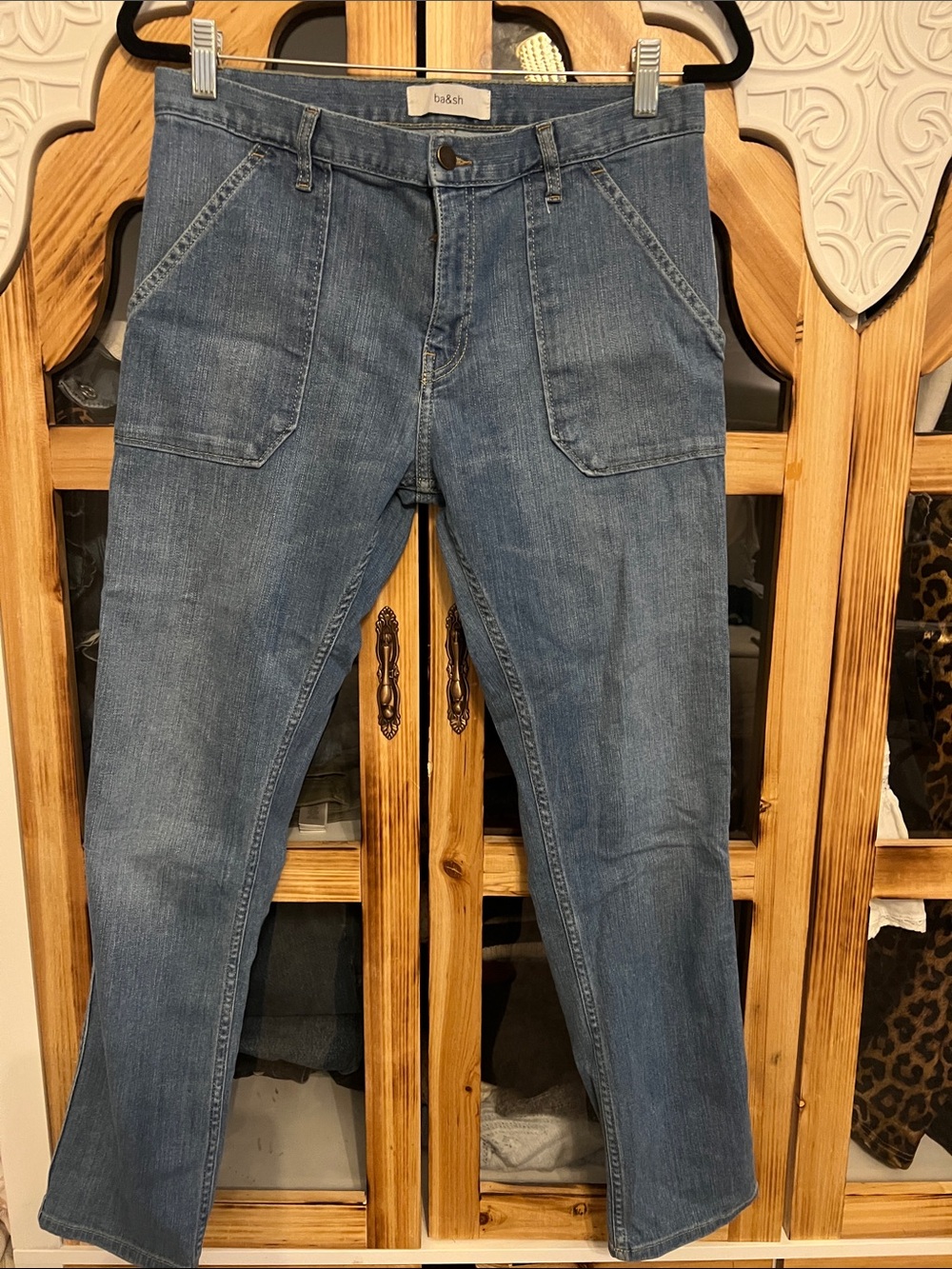 ba&sh Light Blue Straight Jeans with Front Patch Pockets